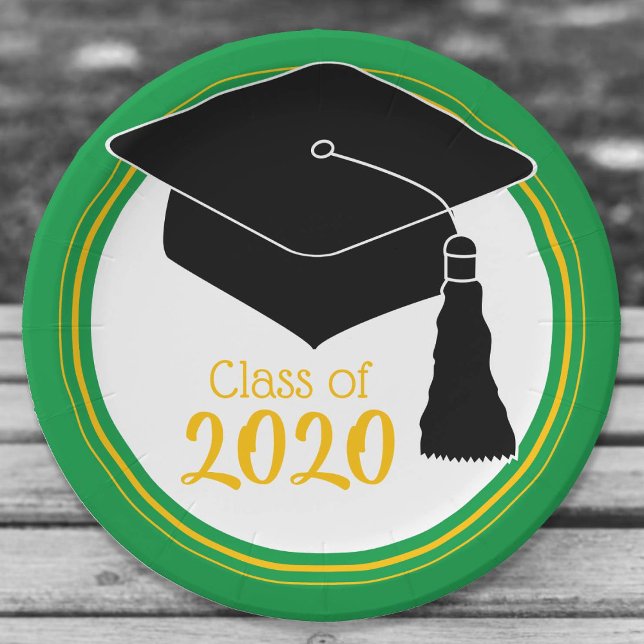 Class of 2024 Grad Cap Green and Gold Paper Plates (Creator Uploaded)