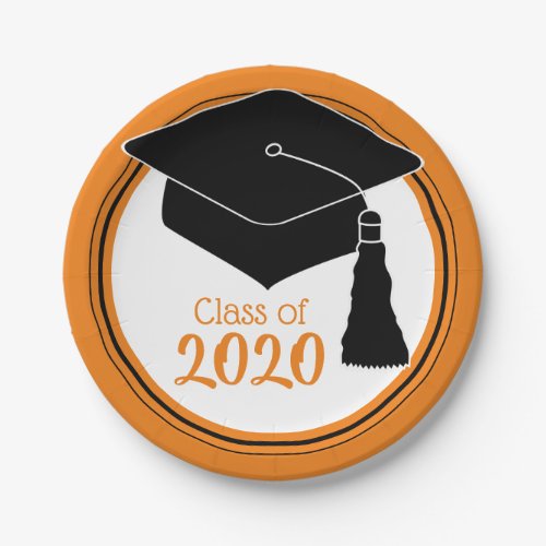 Class of 2024 Grad Cap Orange and Black Paper Plates