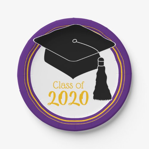 Class of 2024 Grad Cap Purple and Gold Paper Plates