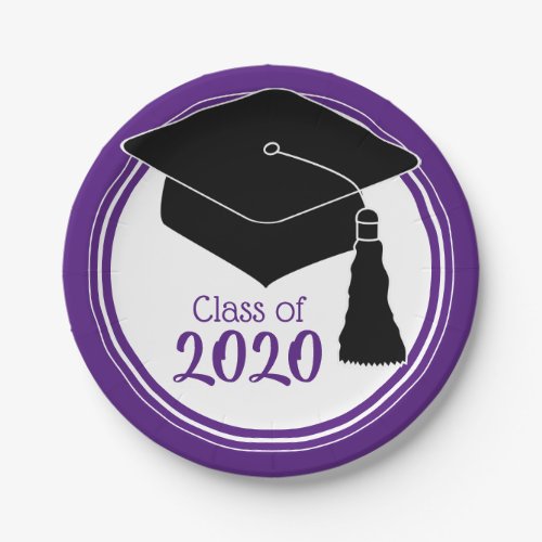 Class of 2024 Grad Cap Purple and White Paper Plates