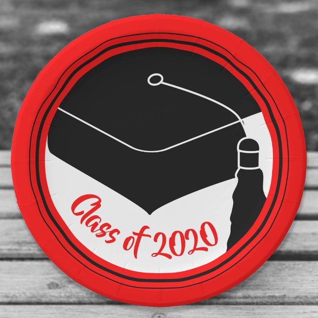 Class of 2024 Grad Cap Red and Black Paper Plates (Creator Uploaded)
