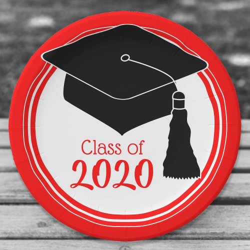 Class of 2024 Grad Cap Red and White Paper Plates