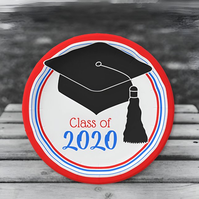 Class of 2024 Grad Cap Red White and Blue Paper Plates (Creator Uploaded)