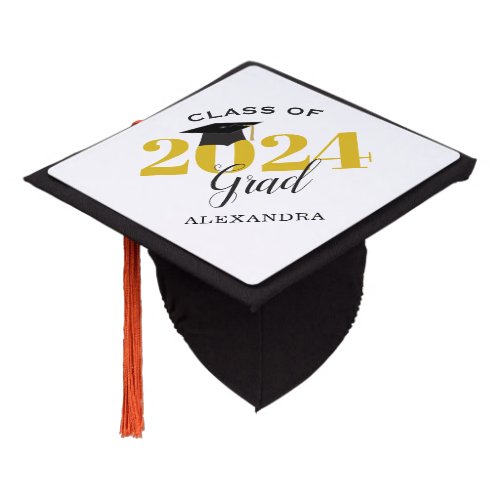Class of 2024 Grad Gold and Black Graduation Cap Topper