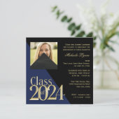 Class of 2024 Grad Gold and Blue with Photo Invitation (Standing Front)