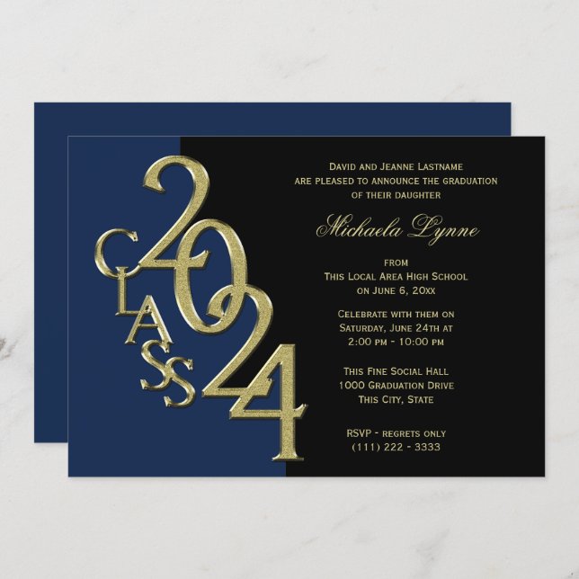 Class of 2024 Grad Gold with Color Option Invitation (Front/Back)