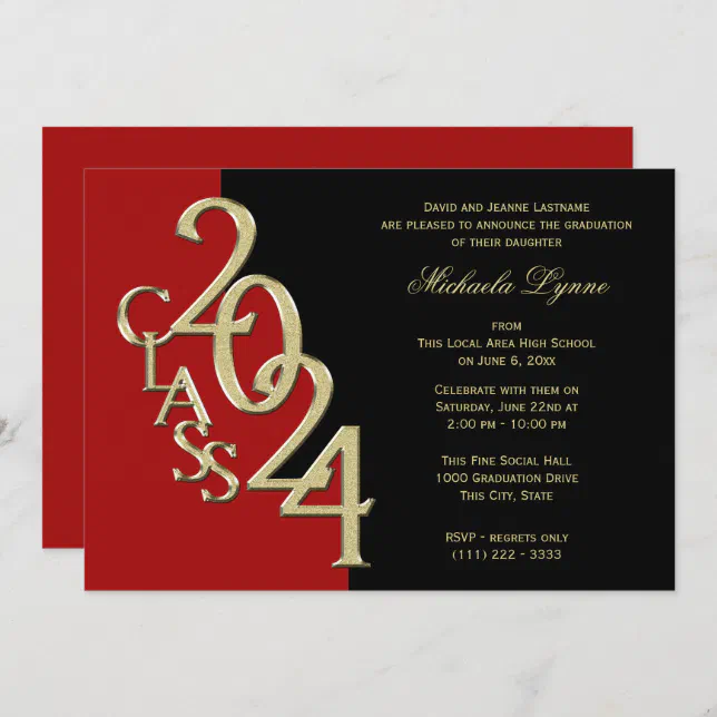 Class of 2024 Grad Gold with Color Option Invitation Zazzle