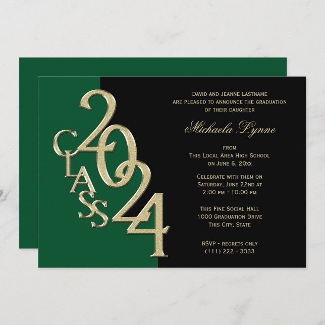 Class of 2024 Grad Gold with Color Option Invitation (Front/Back)