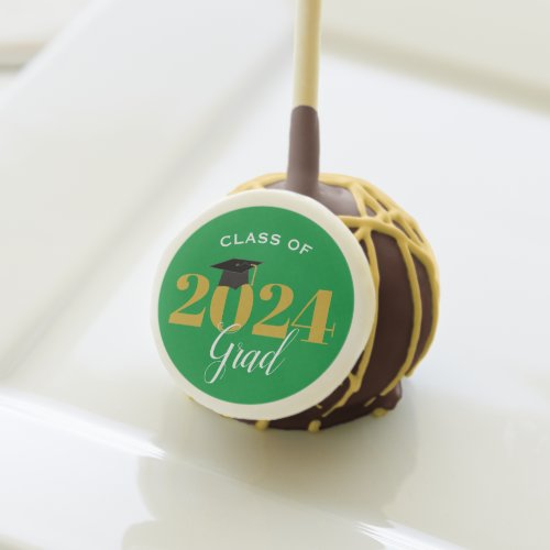 Class of 2024 Grad Green and Gold Graduation Cake Pops