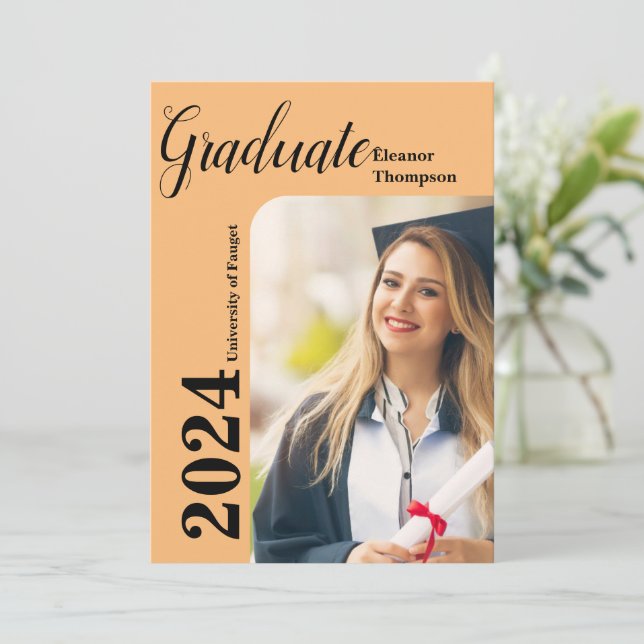 Class of 2024 Grad: Modern Black & White Photo  Invitation (Standing Front)