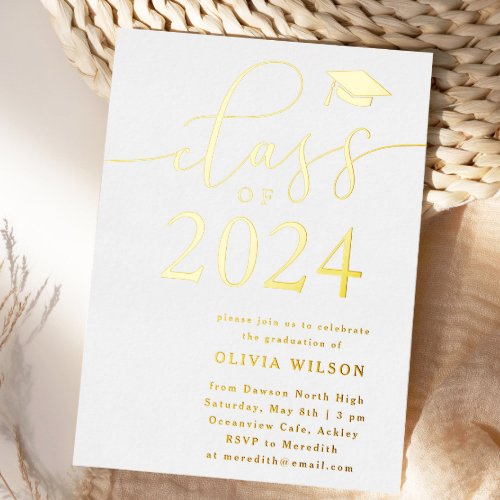 Class of 2024 Grad Party White Gold Foil Invitation