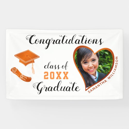 Class of 2024 Grad Photo White  Orange Graduation Banner