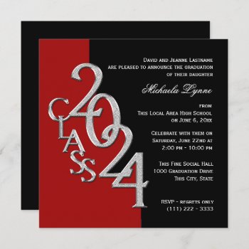 Class Of 2024 Grad Red And Black Invitation by happygotimes at Zazzle