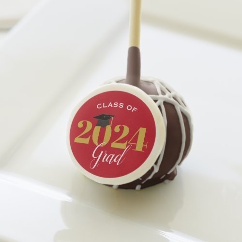 Class of 2024 Grad Red and Gold Graduation Cake Pops