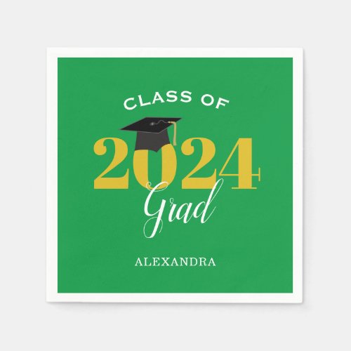 Class of 2024 Grad Simple Green and Gold Napkins
