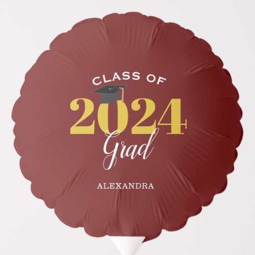 Class of 2024 Grad Simple Maroon and Gold Balloon