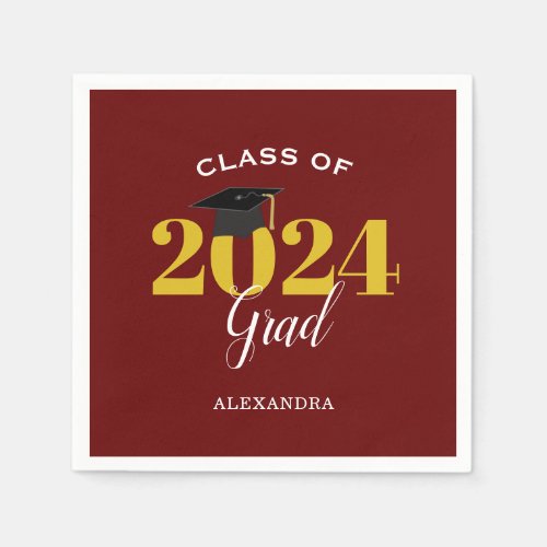 Class of 2024 Grad Simple Maroon and Gold Napkins