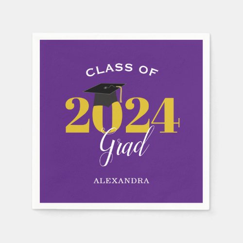 Class of 2024 Grad Simple Purple and Gold Napkins