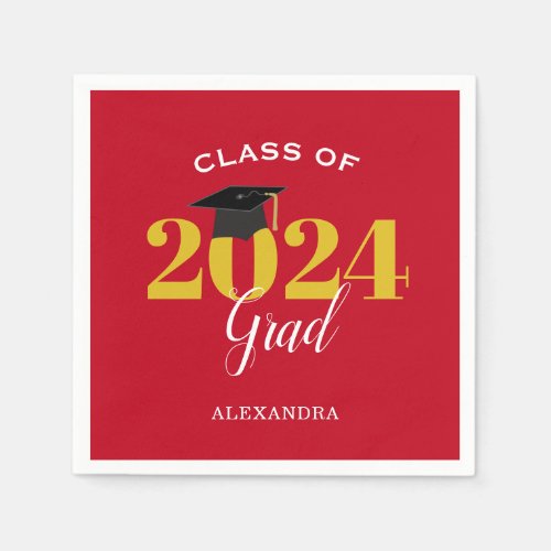 Class of 2024 Grad Simple Red and Gold Napkins