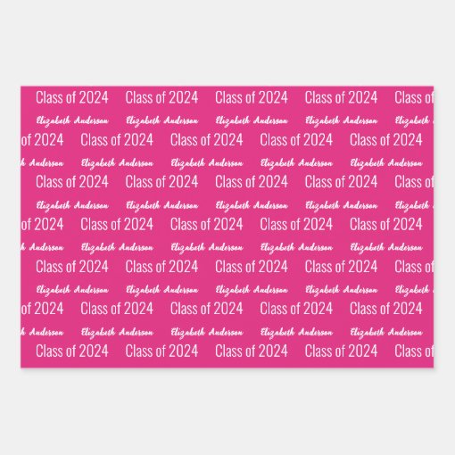 Class of 2024 Grads Full Name Hot Pink and White Wrapping Paper Sheets ...