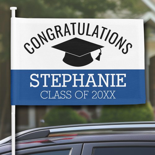 Class of 2024 Graduate _ Graduation Cap Blue Black Car Flag