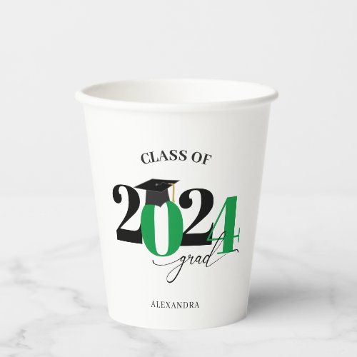 Class of 2024 Graduate Green Modern Tyopgraphy Paper Cups
