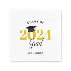 Class of 2024 Graduate Modern Gold and Black Napkins