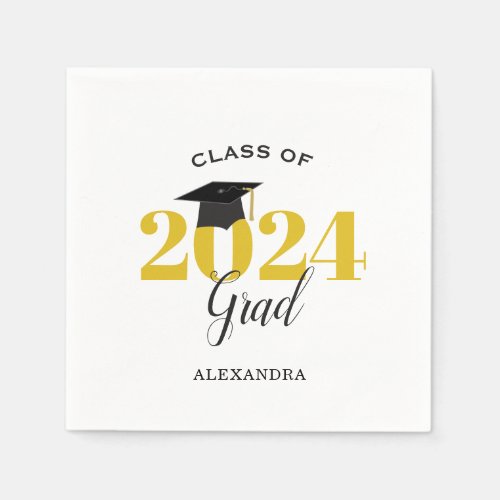 Class of 2024 Graduate Modern Gold and Black Napkins