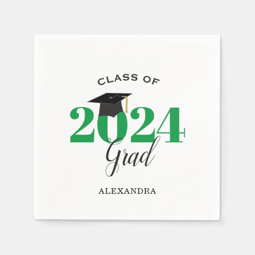 Class of 2024 Graduate Modern Green Napkins