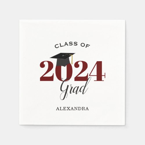 Class of 2024 Graduate Modern Maroon Napkins