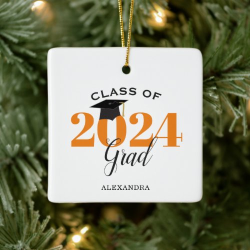 Class of 2024 Graduate Modern Orange and Black Ceramic Ornament