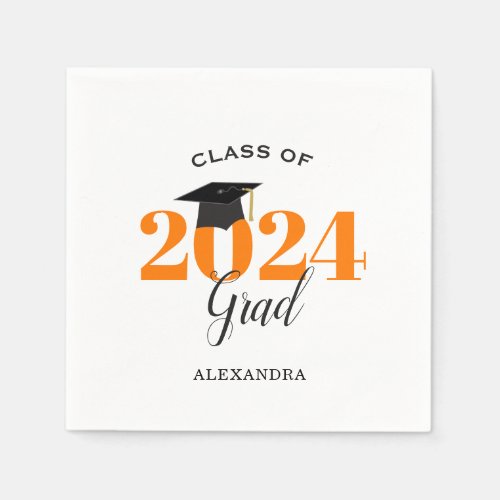 Class of 2024 Graduate Modern Orange Napkins