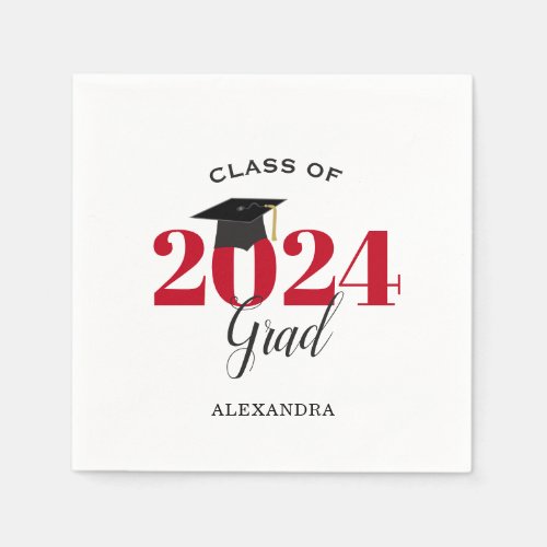 Class of 2024 Graduate Modern Red Napkins