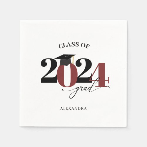 Class of 2024 Graduate Modern Tyopgraphy Maroon Napkins