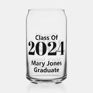 Class of 2024 Graduate Name Black Text Template Can Glass