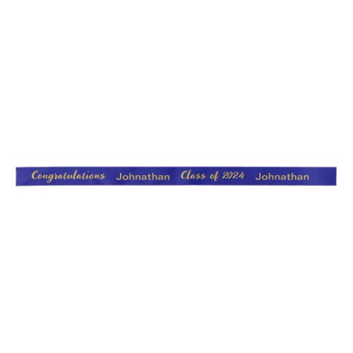 Class of 2024 Graduate Name Navy and Gold Script Satin Ribbon