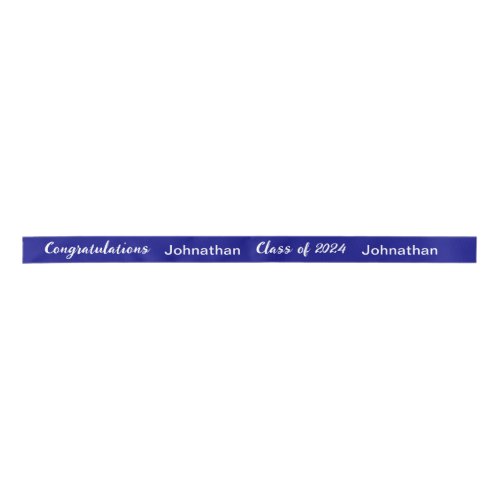 Class of 2024 Graduate Name Navy and White Script Satin Ribbon
