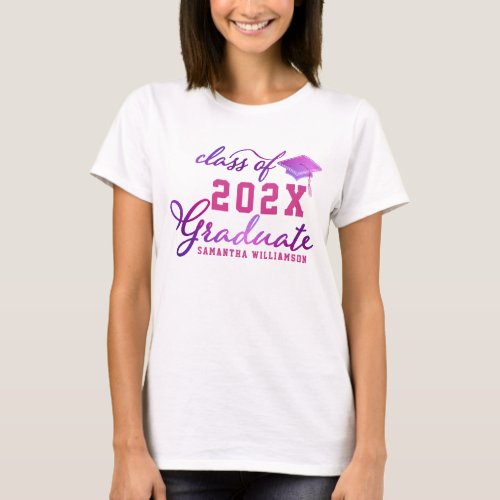 Class of 2024 Graduate Name Pink Purple Graduation T_Shirt