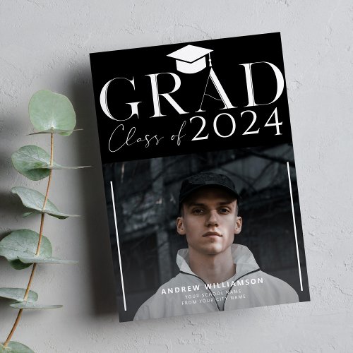 Class of 2024 graduate photo black graduation announcement