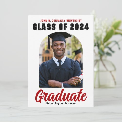 Class of 2024 Graduate Photo Modern Red Graduation Announcement