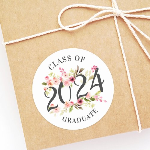 Class of 2024 Graduate Pink Floral Graduation Classic Round Sticker
