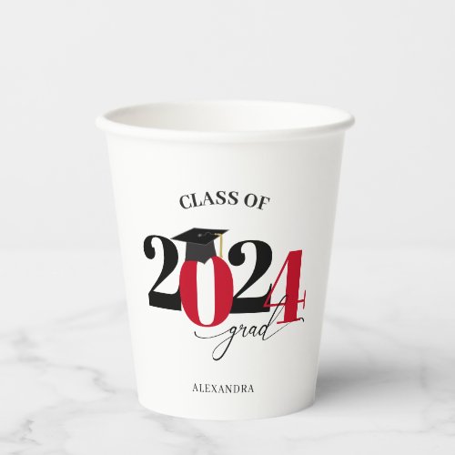 Class of 2024 Graduate Red Modern Tyopgraphy Paper Cups
