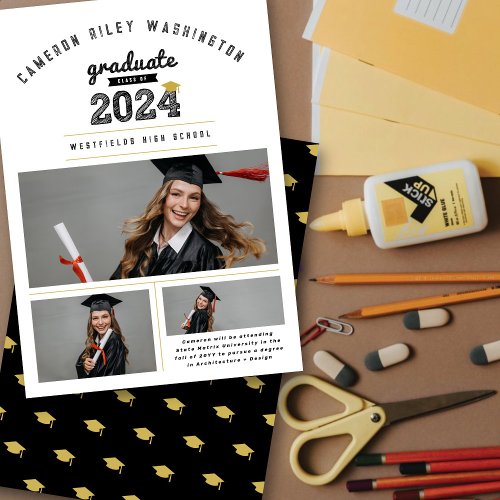 Class of 2024 Graduate Sketch 3 Photo Graduation Invitation