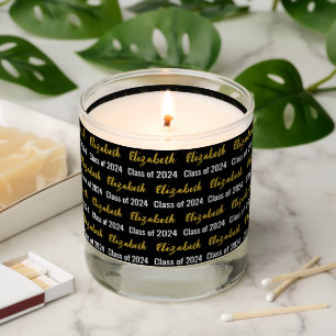 Class of 2024 Graduate's Name Black White Gold Scented Candle