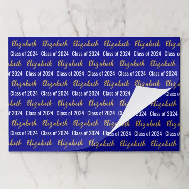 Class of 2024 Graduate's Name Dark Blue White Gold Paper Pad (Folded)