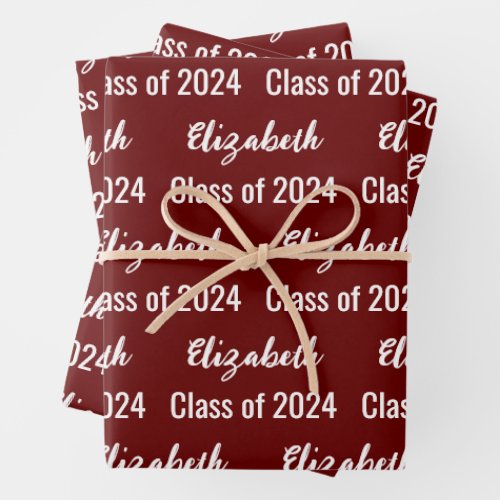 Class of 2024 Graduates Name Dark Red and White Wrapping Paper Sheets