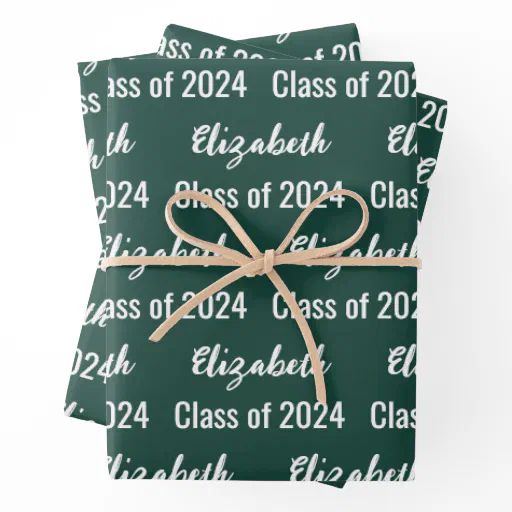 Class of 2024 Graduate's Name Green and White Wrapping Paper Sheets