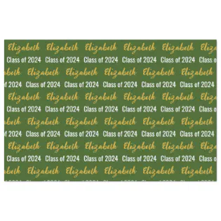 Class of 2024 Graduate's Name Green White Gold Tissue Paper
