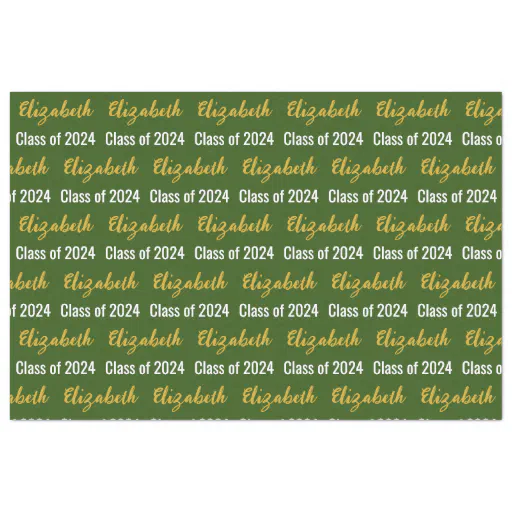 Class of 2024 Graduate's Name Green White Gold Tissue Paper
