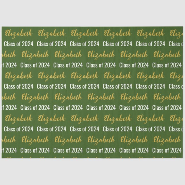 Class of 2024 Graduate's Name Green White Gold Tissue Paper (Front)
